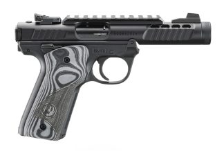 RUGER MRK IV 22/45 LITE 22LR 4.4" BARREL, BLACK ANODIZED, OVERSIZD HOGUE GRIP PLATES 2-10RD MAGS