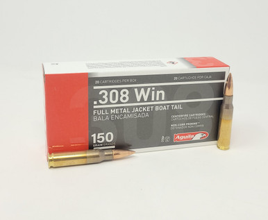 Aguila 308 Win Ammunition 1E308110 150 Grain Full Metal Jacket Boat Tail 20 Rounds