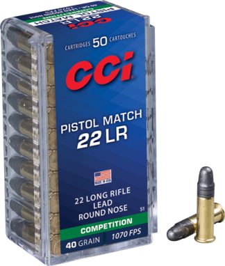 CCI PISTOL MATCH 22LR 40GR - LEAD-RN 1070FPS 50RD 100BX/CS