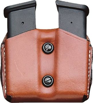 DESANTIS DOUBLE MAG POUCH OWB - LEATHER SINGLE STACK 10/45 TAN
