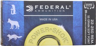 FEDERAL POWER-SHOK 22-250 REM - 55GR SP 20RD 10BX/CS