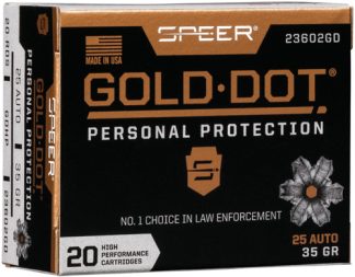 SPEER GOLD DOT 25 ACP 35GR - GDHP 20RD 10BX/CS