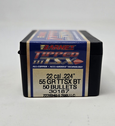 Barnes 22 Cal (.224 Dia) Reloading Bullets Copper TTSX B30187 55 Grain Boat Tail Ballistic Tip 50 Pieces