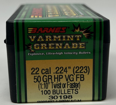 Barnes 22 Cal (.224 Dia) Reloading Bullets Varmint Grenade Copper B30198 50 Grain Frangible Hollow Point 100 Pieces