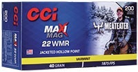 CCI 22 WMR Maxi-Mag Ammunition Meat Eater 40 Grain Jacketed Hollow Point 200 Rounds