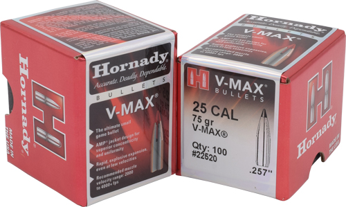 HORNADY BULLETS 25 CAL .257 - 75GR V-MAX 100CT 40BX/CS
