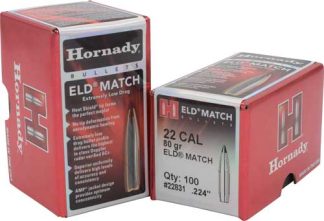 HORNADY BULLETS 22CAL .224 - 80GR ELD-M MATCH 100CT 25BX/CS