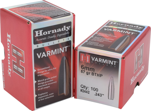 HORNADY BULLETS 6MM .243 - 87GR JHP-BT 100CT 25BX/CS