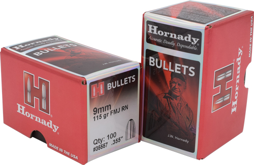 HORNADY BULLETS 9MM .355 - 115GR FMJ-RN 100CT 25BX/CS - Image 2