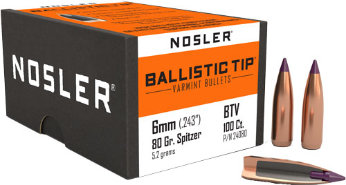NOSLER BULLETS 6MM .243 - 80GR BALLISTIC TIP 100CT