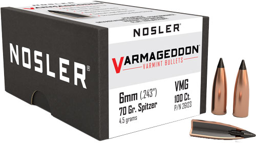 NOSLER BULLETS 6MM .243 - 70GR VARMAGEDDON TIPPED 100CT