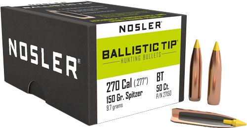 NOSLER BULLETS 270 CAL .277 - 150GR BALLISTIC TIP 50CT