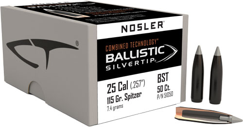 NOSLER BULLETS 25 CAL .257 - 115GR BALLISTIC SILVER TIP 50C - Image 2