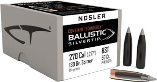 NOSLER BULLETS 270 CAL .277 - 130GR BALLISTIC SILVER TIP 50C