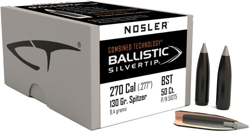 NOSLER BULLETS 270 CAL .277 - 130GR BALLISTIC SILVER TIP 50C