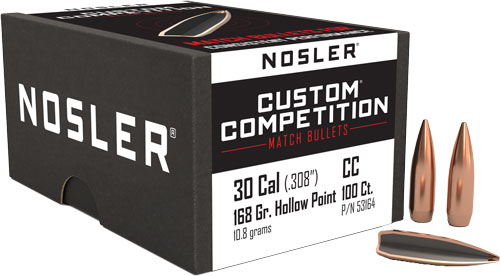 NOSLER BULLETS 30 CAL .308 - 168GR HP-BT CUSTOM COMP. 100CT
