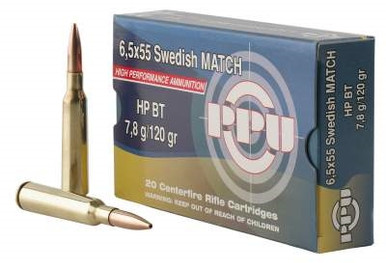Prvi PPU 6.5x55mm Swedish Mauser Ammunition PPM6 120 Grain Match Hollow Point Boat Tail 20 Rounds