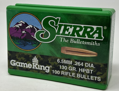 Sierra 6.5mm (.264 Dia) Reloading Bullets Gameking SRAA1728 130 Grain Hollow Point Boat Tail 100 Pieces