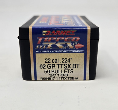 Barnes 22 Cal (.224 Dia) Reloading Bullets Copper TTSX B30188 62 Grain Boat Tail Ballistic Tip 50 Pieces