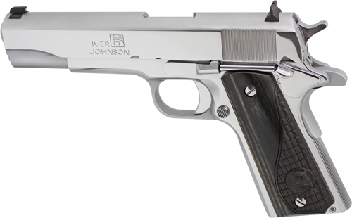 IVER JOHNSON 1911A1 45ACP 5" - FS 8RD CHROME BLACK WOOD GRIP
