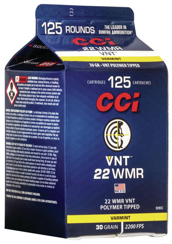 CCI Varmint Rimfire Ammunition .22 WMR 30 gr VNT 2200 fps 125/ct