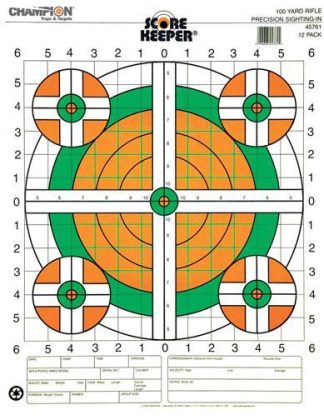 Champion Scorekeeper Targets Fluorescent Orange & Green Bull - 100 yd. Rifle Sight-In 100/Pack
