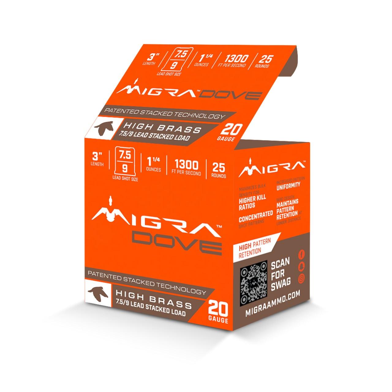 Migra Ultimate Dove Hi-Brass Lead Shotshells 20ga 3" 1-1/4oz  #7.5 & 9 Shot 25/ct