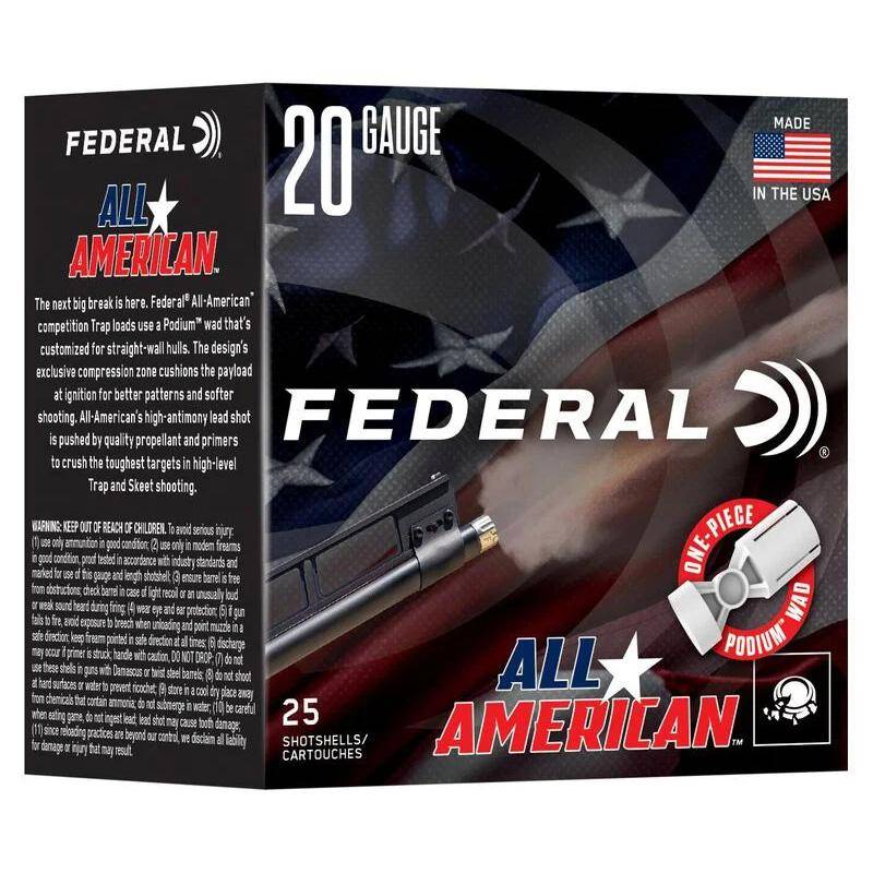 Federal All American Shotshells 20ga 2-3/4" 7/8oz 1200 fps #7.5 25/ct