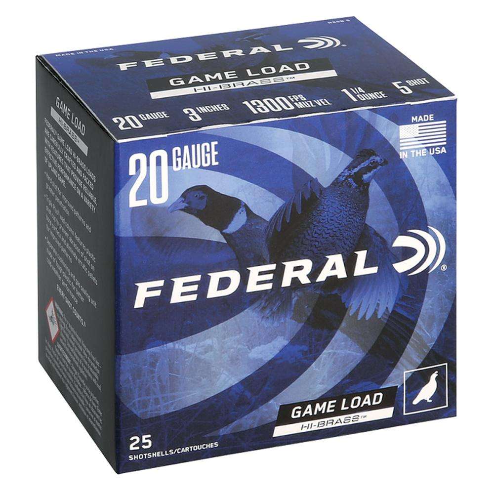 FEDERAL GAME-SHOK HI-BRASS LEAD SS 20GA 3" 3DR 1 1/4OZ 5 AMMO 25RD
