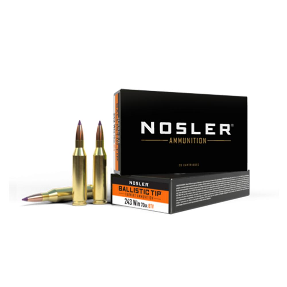 Nosler Ballistic Tip Varmint Rifle Ammunition .243 Win 70gr BT SP 3500 fps 20/ct