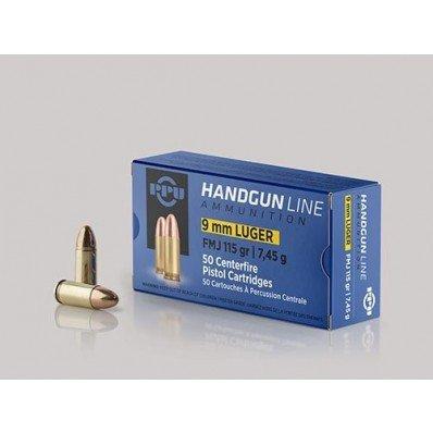 PPU Handgun Ammunition 9mm Luger  115 gr FMJ  1145 fps 50/ct