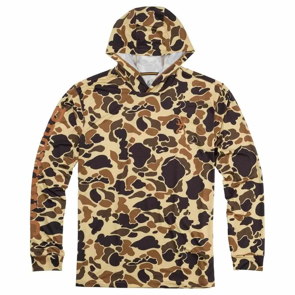 Browning Hooded Long Sleeve Tech Shirt Vintage Tan Camo L