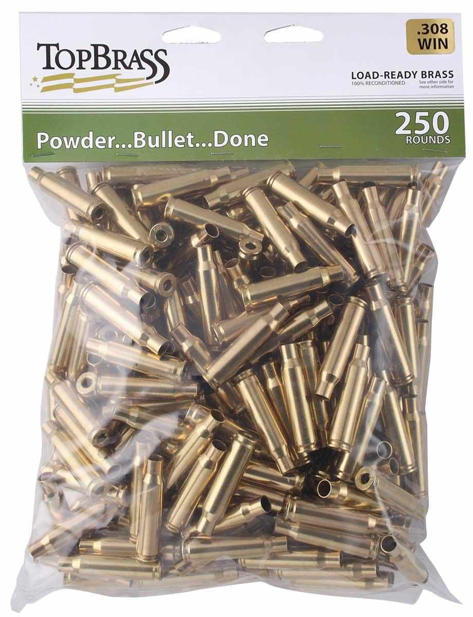 Top Brass Unprimed Remanufactured Rifle Brass .308 Win Bagged Header Card Grade A+ 250/ct