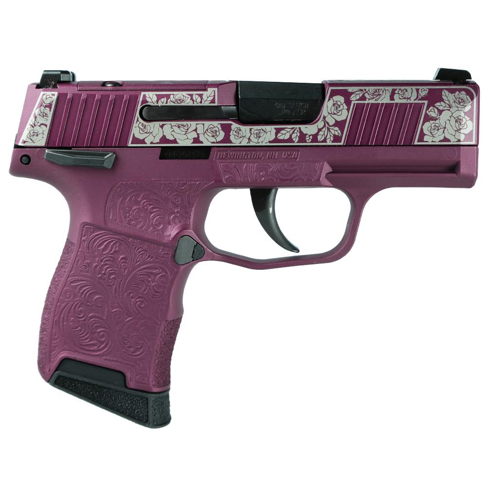 Sig Sauer Exclusive "Black Cherry Roses" P365-380 Handgun 380 Auto 10rd Magazine 3.1" Barrel Black Manual Safety