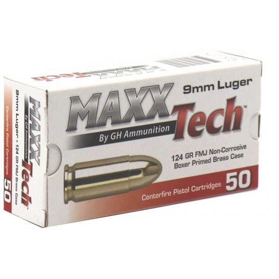 MAXX TECH 9MM 124 GRAIN FMJ 50RD BX 10 BXS PER CASE