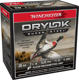 WINCHESTER DRYLOK SUPER STEEL 20 GA 2-3/4" #4 3/4 OZ 25 RD/BX 10 BX/CS