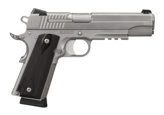 SIG SAUER 1911 45ACP 5" STAINLESS FINISH, BLK GRIP, 2-8RD CA COMPLIANT