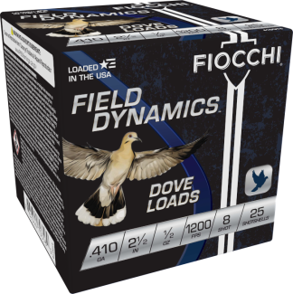 FIOCCHI FIELD DYNAMICS 410 GA 2.5" 1/2OZ #8 SHOT 25RD BX 250RD CASE