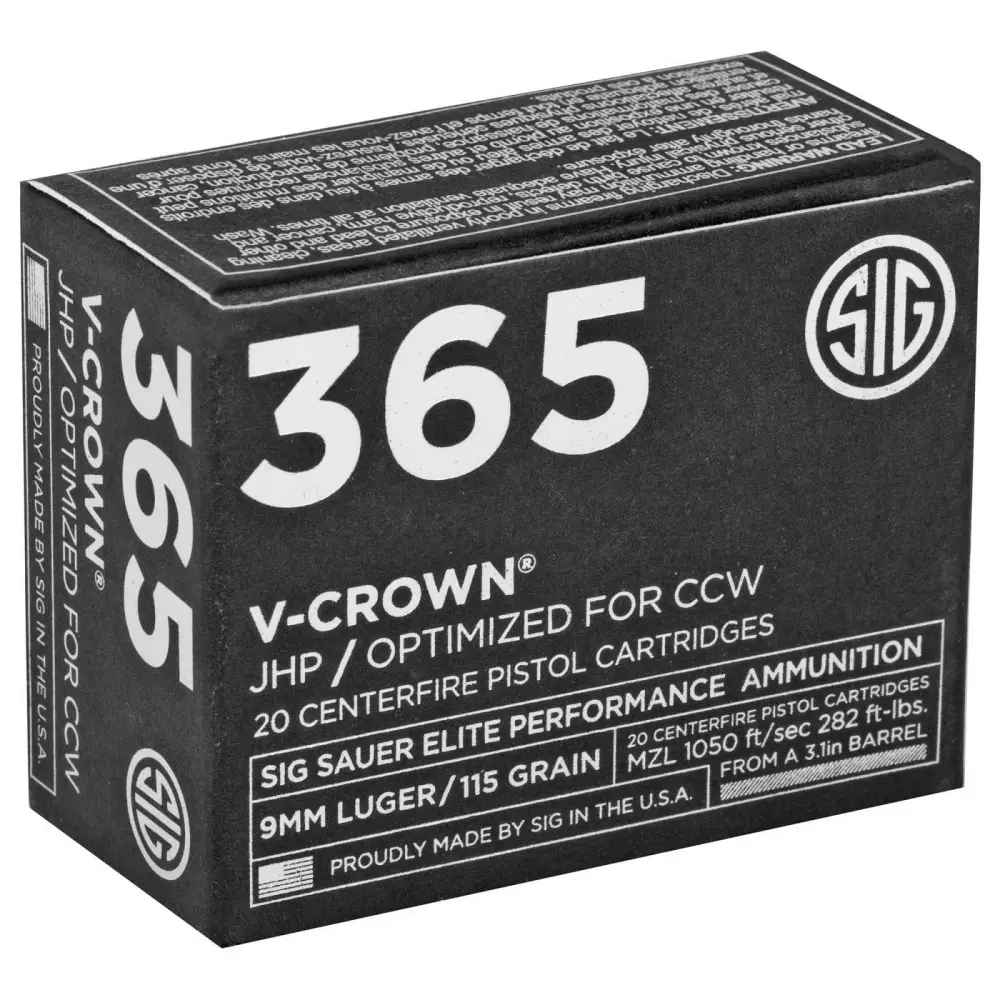 SIG SAUER V-CROWN 365 9MM 115GR ELTE VCRWN 20RD BX 200RD CASE