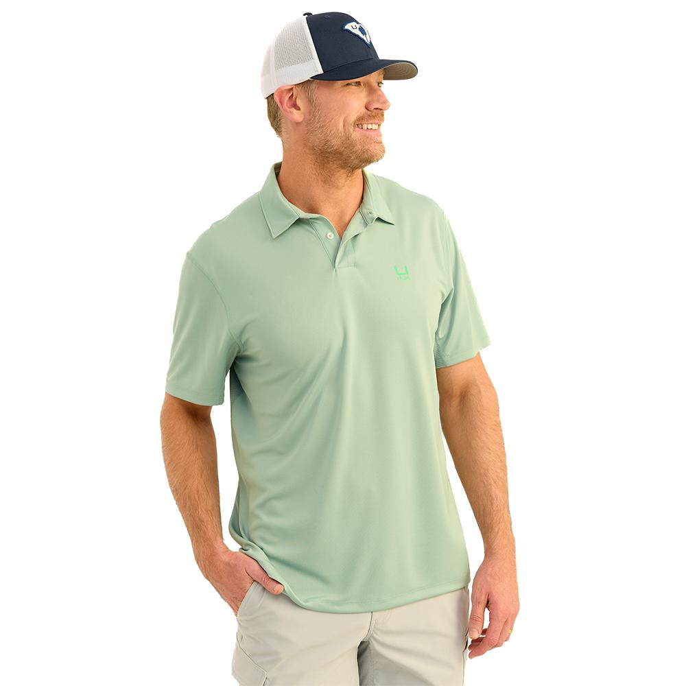 Huk Icon Polo Short Sleeve Shirt Fog Green L