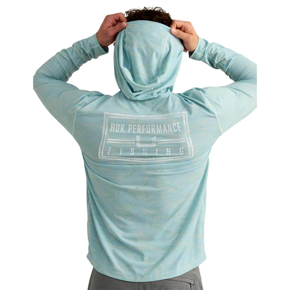 Huk Drift Performance Hoodie Long Sleeve Shirt Heron Blue M