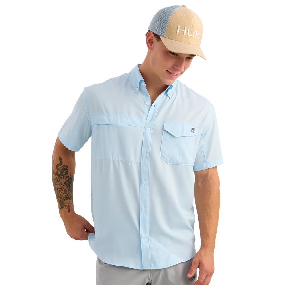 Huk Tide Point Short Sleeve Button Down Shirt Coastal Drift M