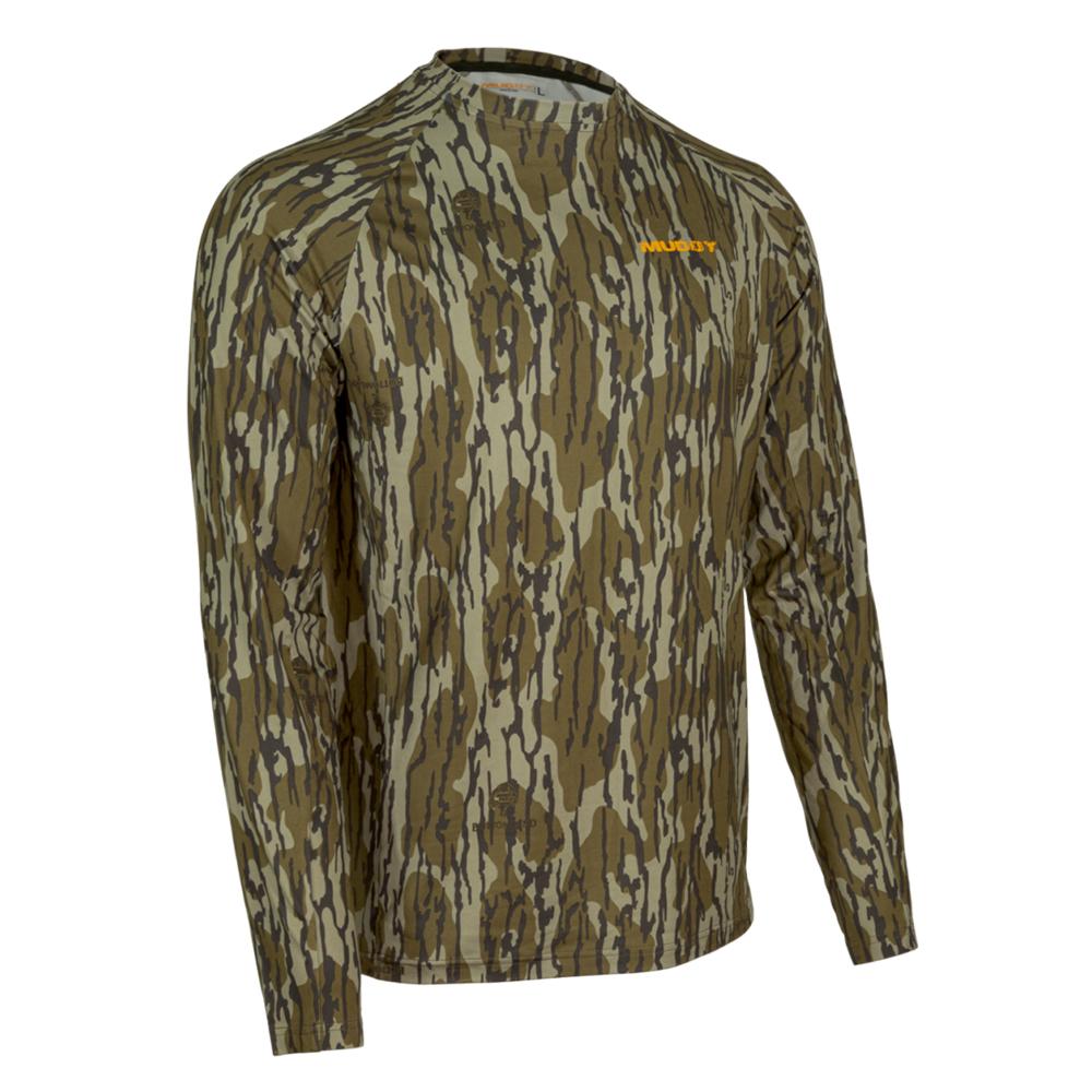 Muddy Base Layer Crew Long Sleeve Shirt Mossy Oak Bottomland M