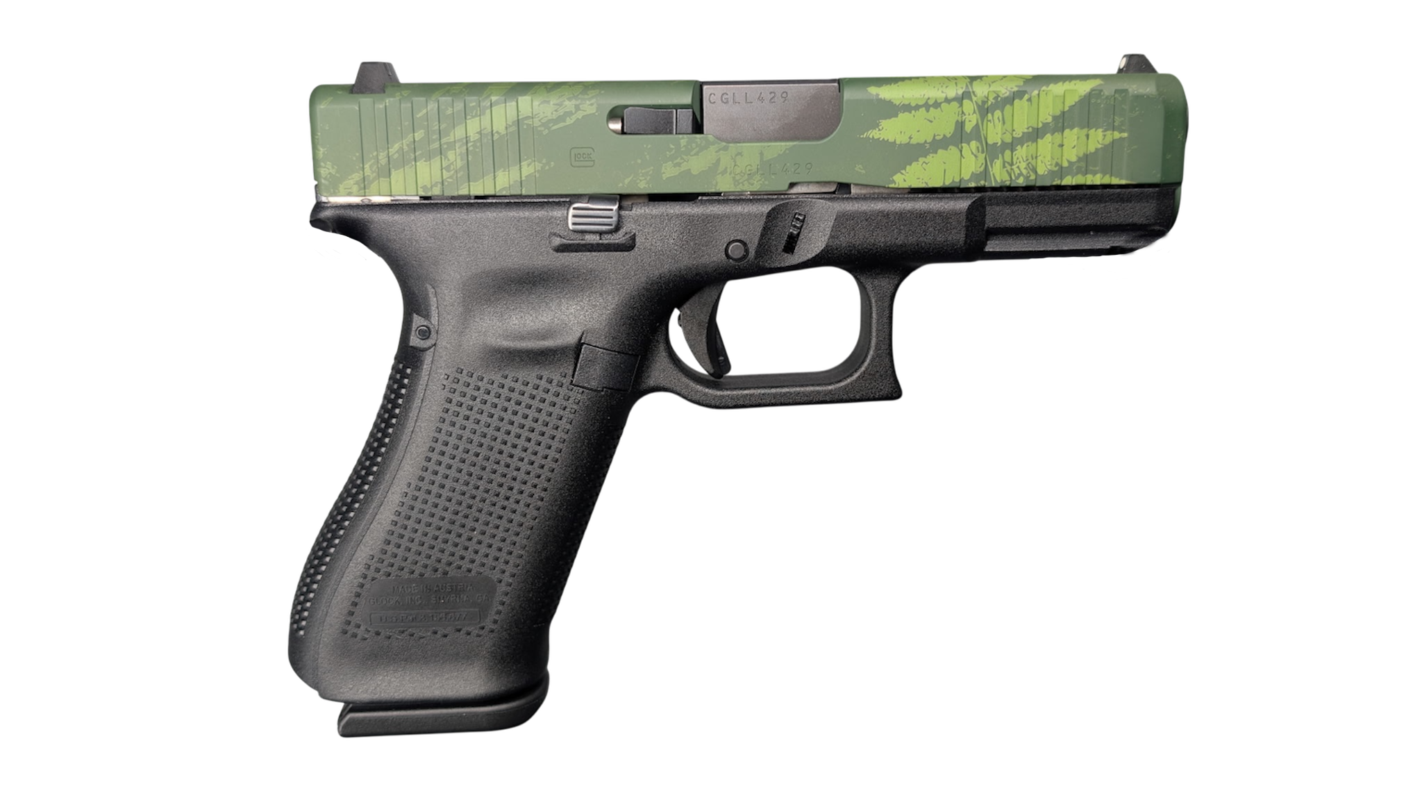 GLOCK 45 V ISLAND CAMO 9MM PISTOL 4" BLACK-BLK/GRN SLIDE FXD 3-17RD MAGS