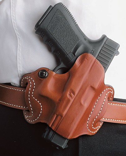 DESANTIS MINI SLIDE HOLSTER - OWB RH LEATHER 1911 TAN