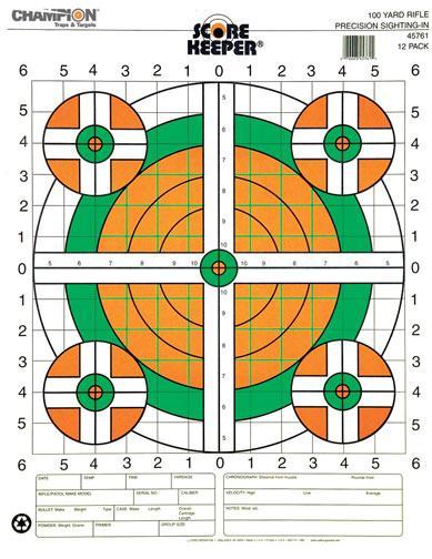 Champion Scorekeeper Targets Fluorescent Orange & Green Bull - 100 yd. Rifle Sight-In 100/Pack