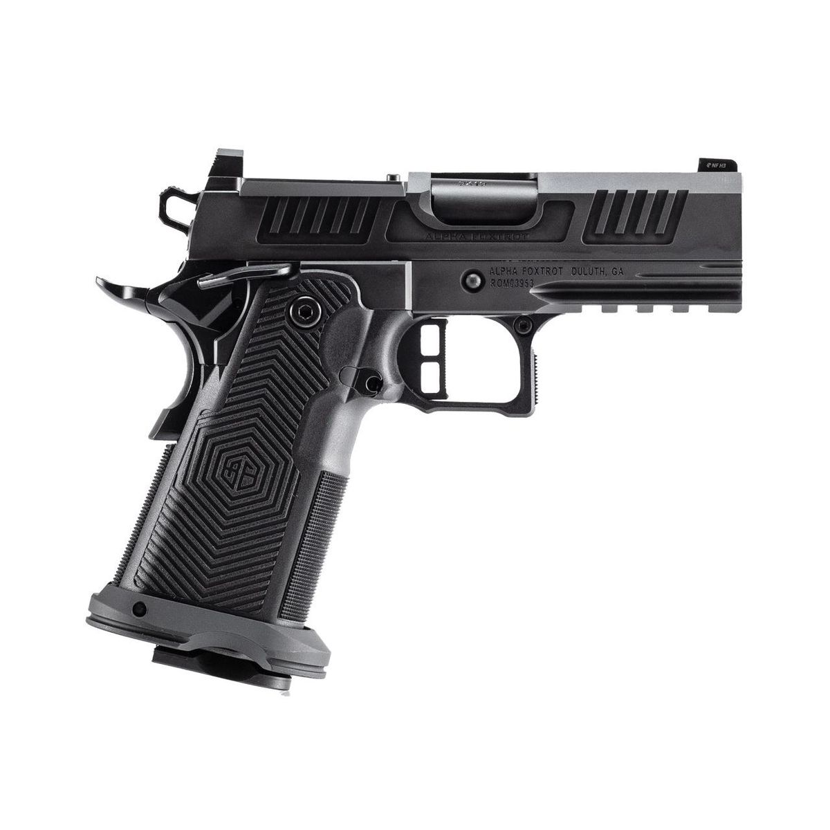Alpha Foxtrot AF1911-Romulus MOS Adapter Handgun 9mm Luger 17(1) & 20rd(1) Magazines 3.5" Bull Ramped Barrel DLC Black