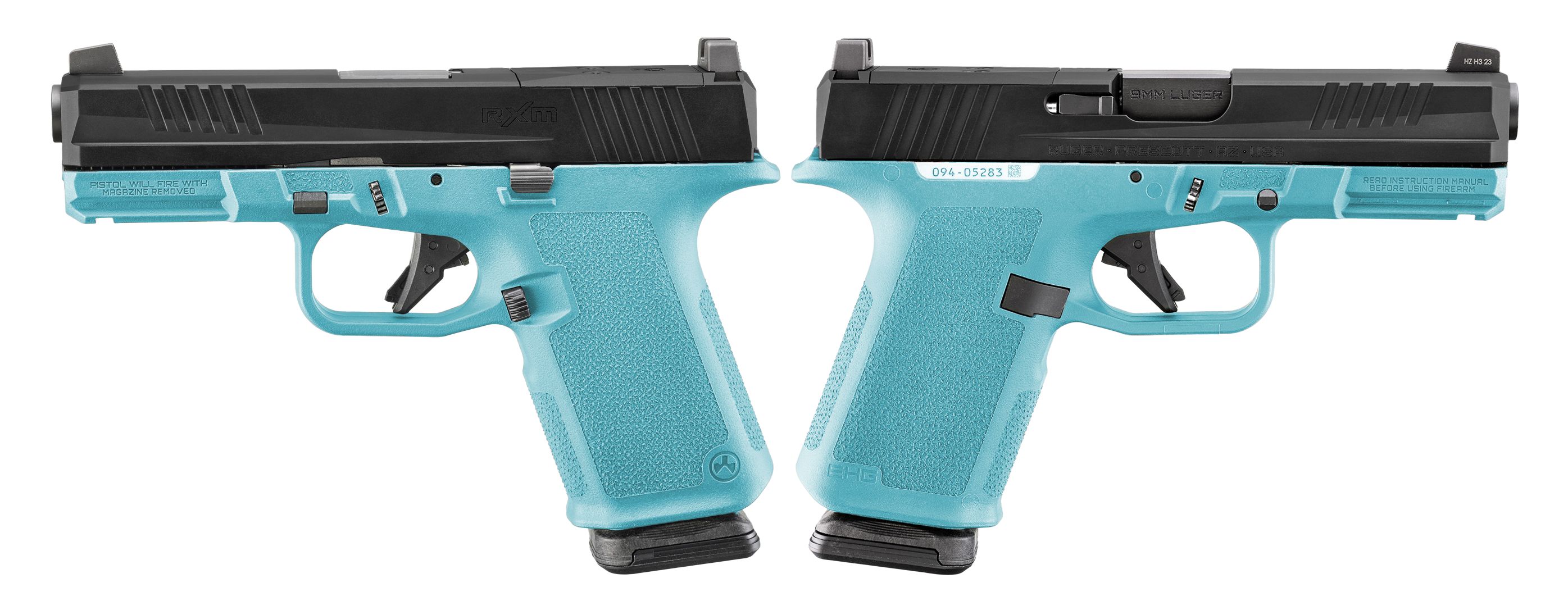 RUGER RXM 9MM PISTOL 4" BBL ROBIN EGG BLUE MAGPUL EHG, O.R. 2-15RD MAGS - ORION EXCLUSIVE