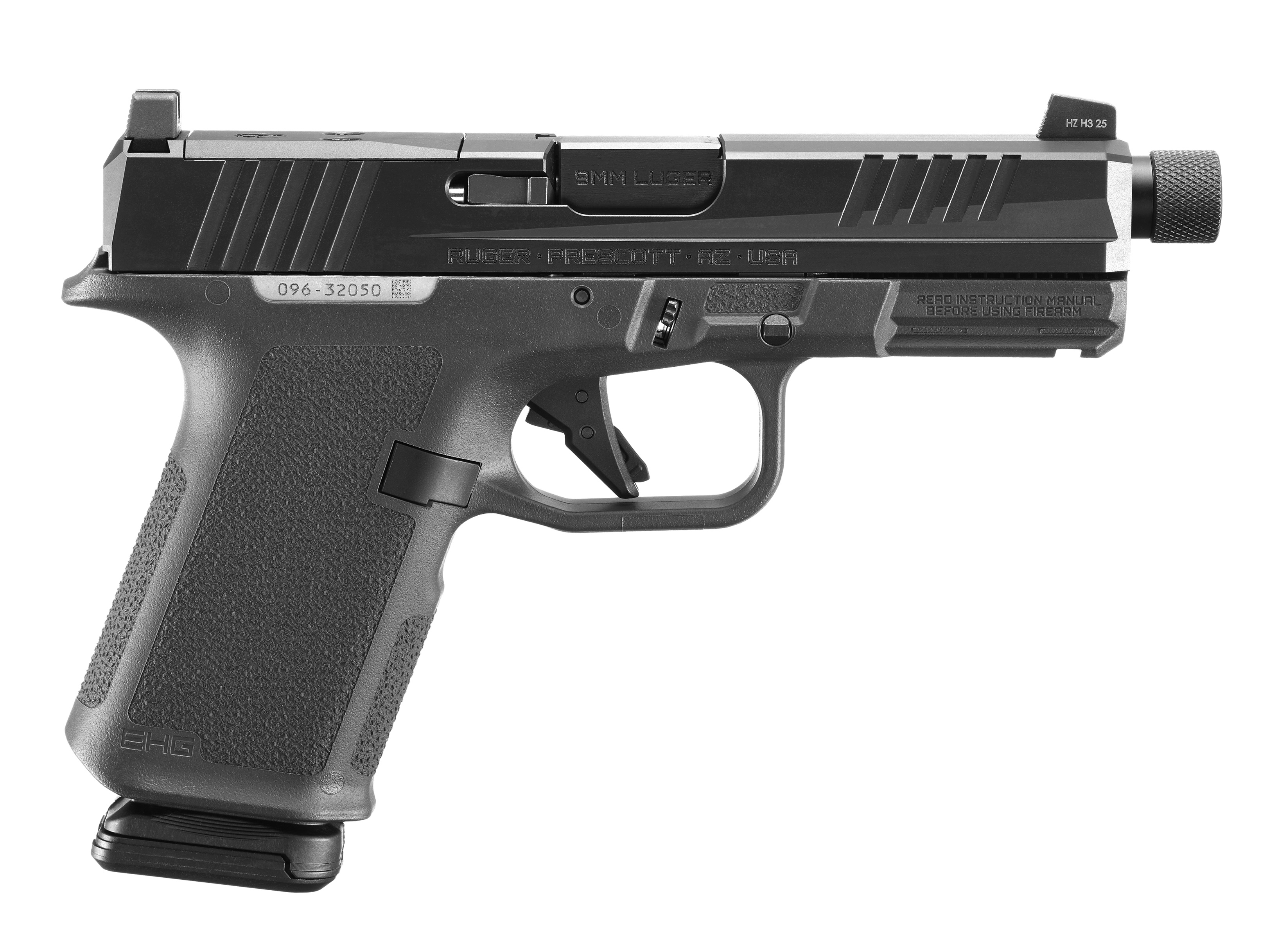 RUGER RXM THREADED 9MM PISTOL 4.5" BBL BLACK MAGPUL EHG, O.R. 2-15RD MAGS