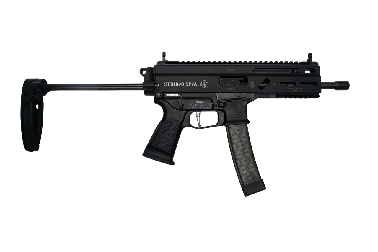 Grand Power Stribog SP9A1 Pistol - FDE | 9mm | 8" Threaded Barrel | 30rd | PDW Brace w/ Tailhook